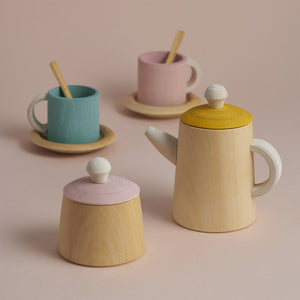 Wooden Tea Set Mustard and Pink